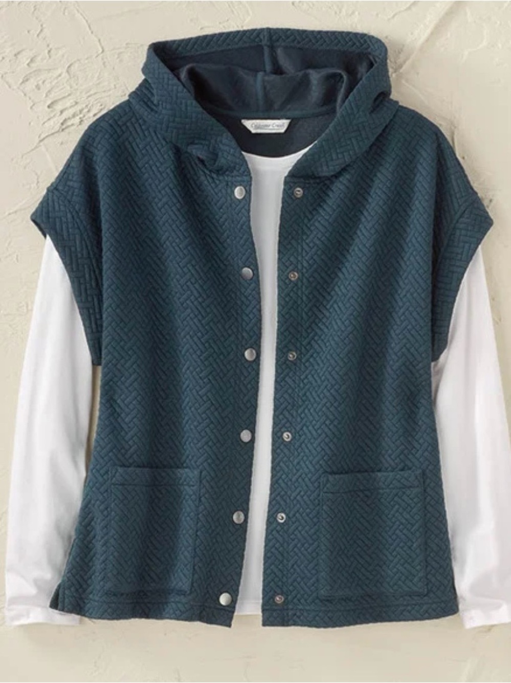 Coldwater Creek Quilted Hooded Short-Sleeve Vest - Teal PETITE LARGE